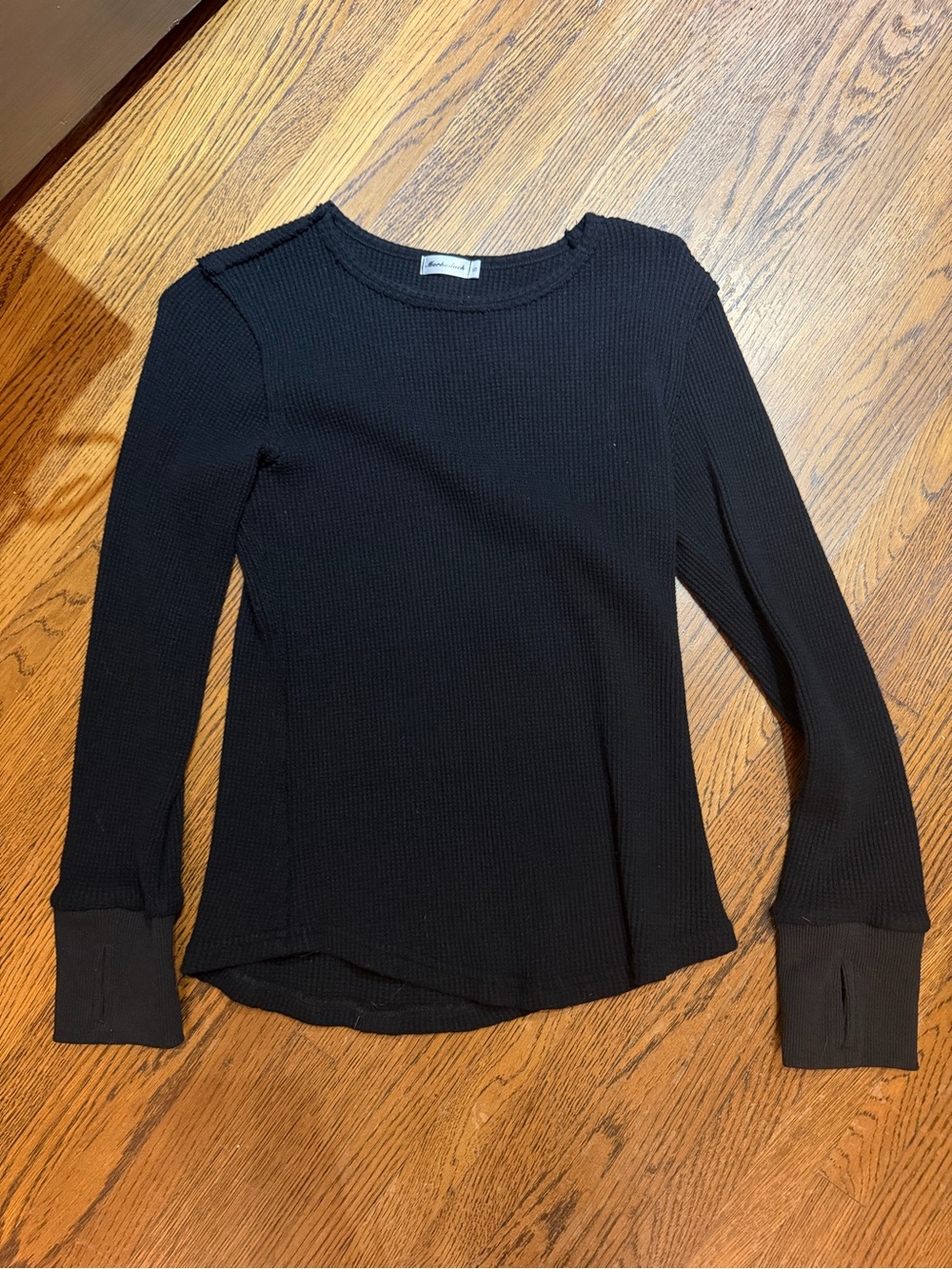 NWOT Waffle-Knit Long Sleeve Tee in Black